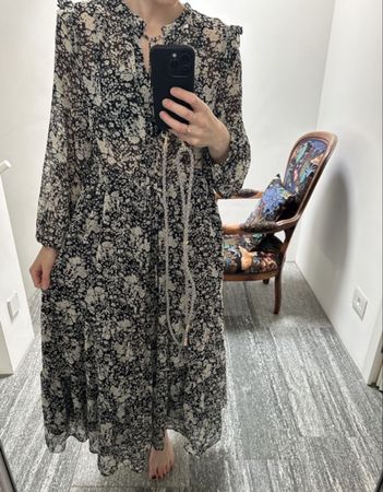 MNG flowy maxi dress - black/white flower - S 