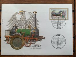 Numisbrief 1985 - 150 Jahre Eisenbahn Adler + 1 DM 1985