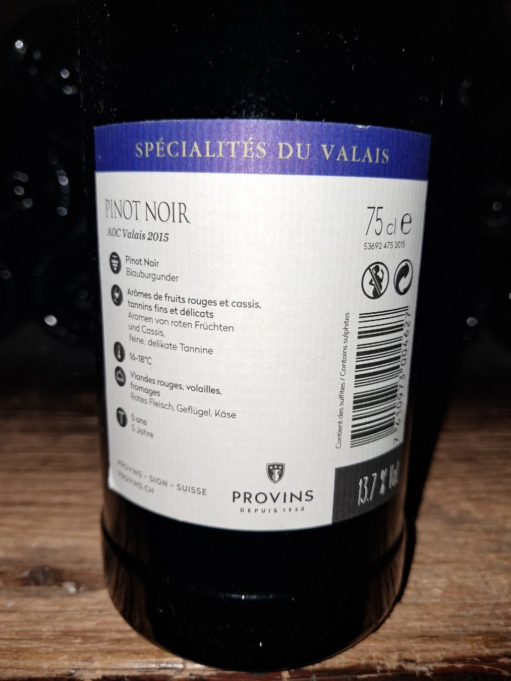 Wein: Pinot noir aoc du valais provins 2015 – Neu und originalverpackt aus Le locle von juliensaran 3