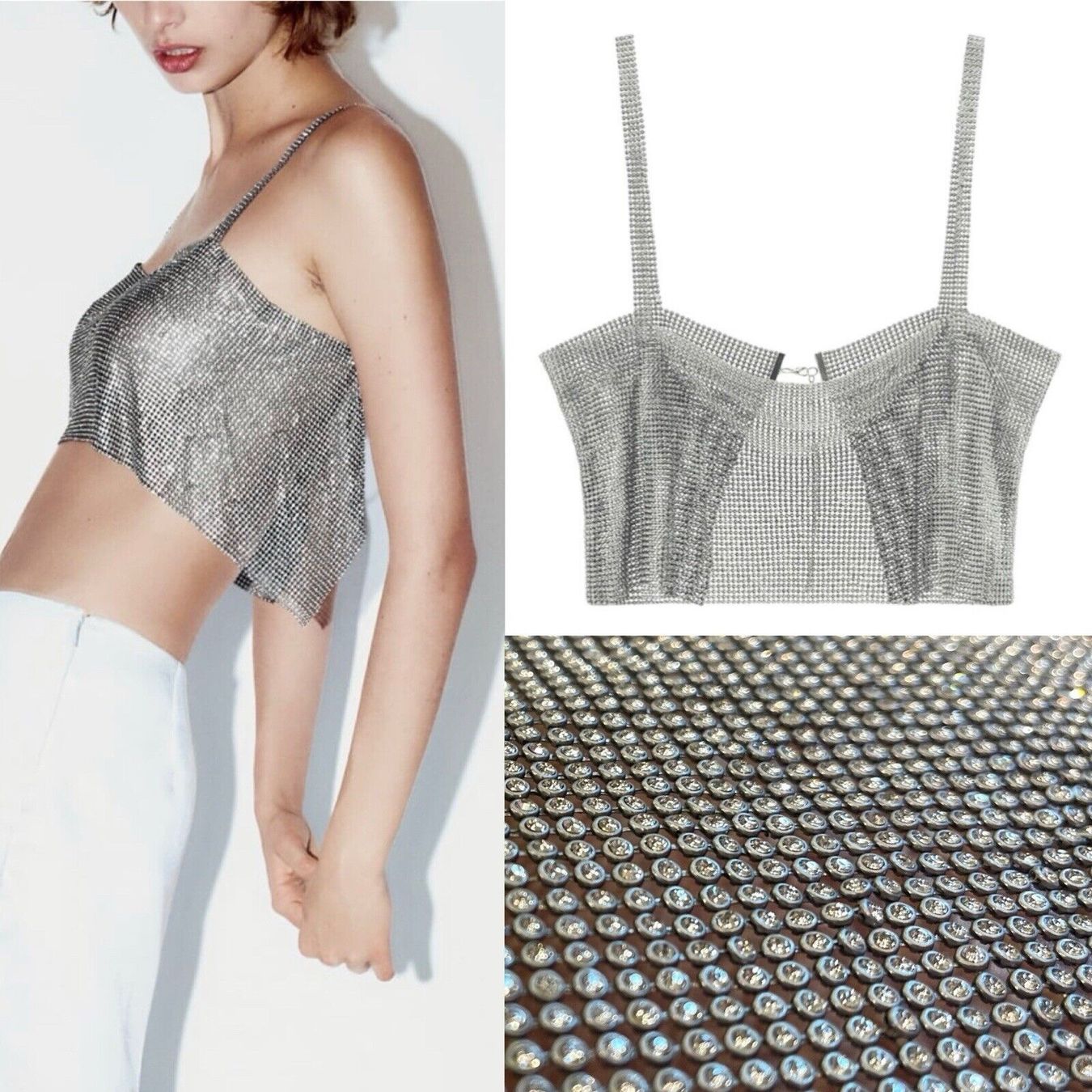 Zara Top: Glanzendes Top Silber One Size – Nuovo (secondo la descrizione) da Zürich venduto da pwa_7qr5 1