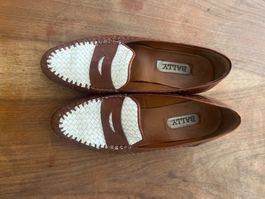 Bally Leder Loafers, braun/weiss