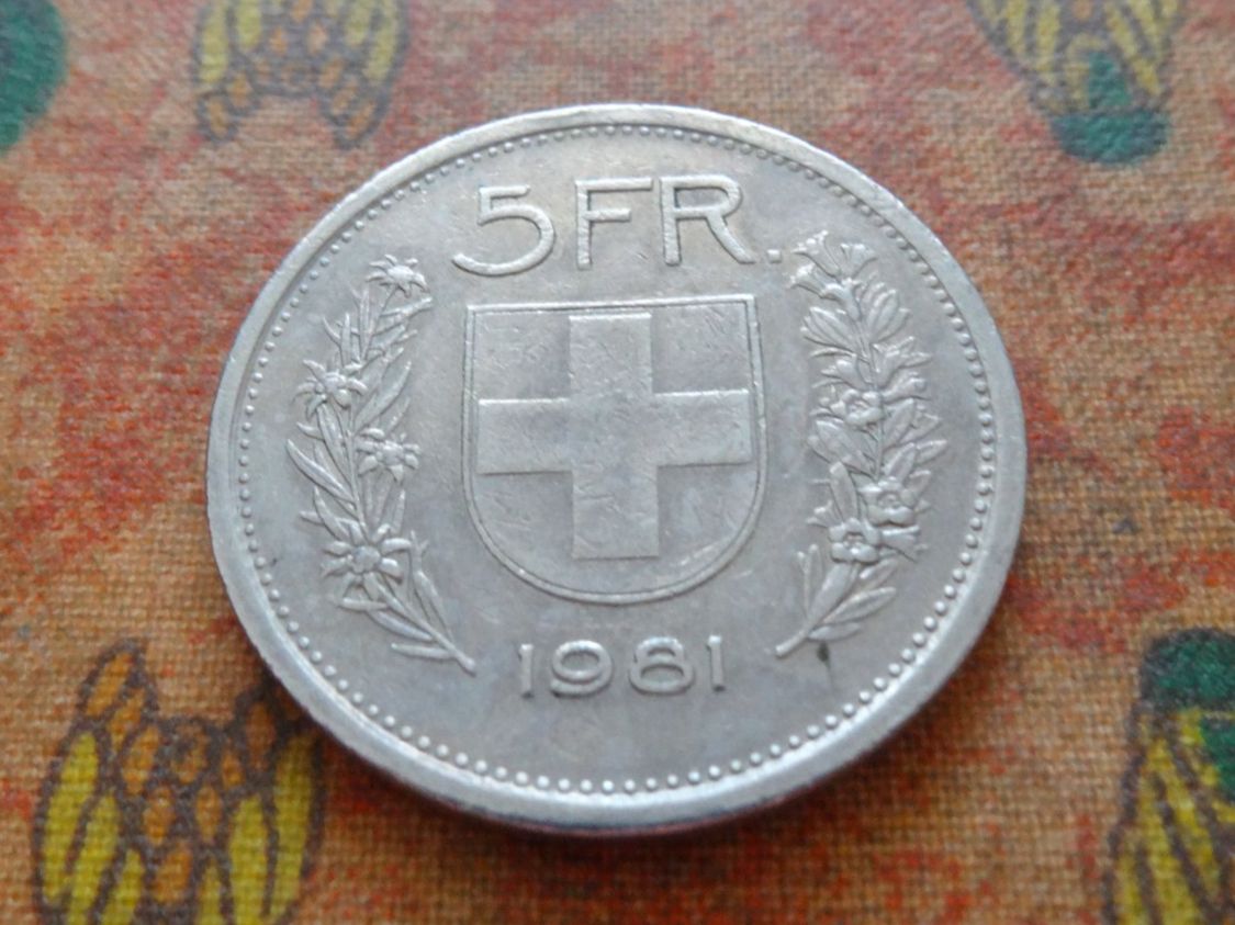 Alle Münzen: 5 Fr. 1981 – Gebraucht aus Romanel-sur-Lausanne von Swift13