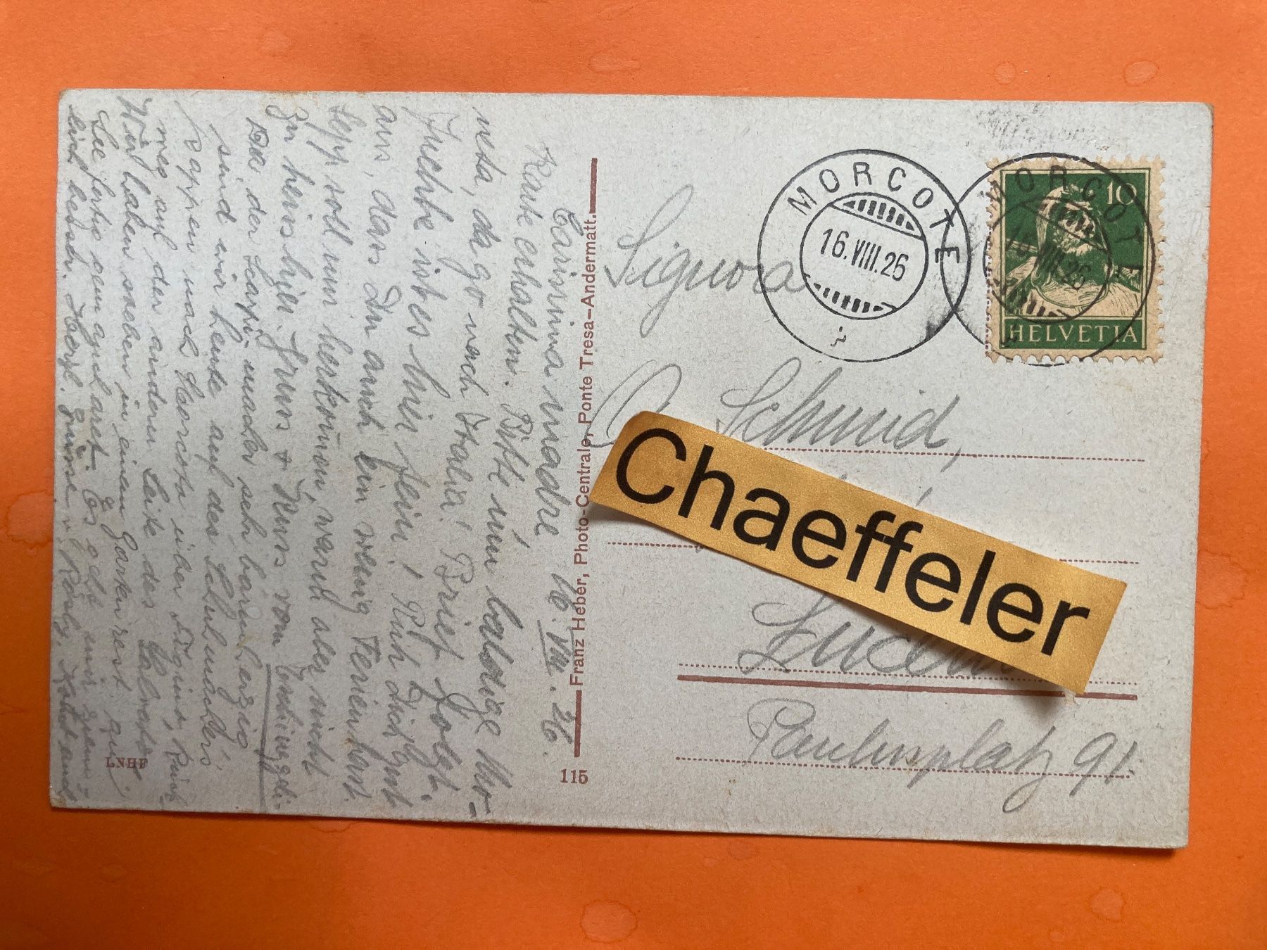 Cartoline postali: 1925 Morcote - Lago di Lugano, Cimiterio – Usato da Zürich venduto da Chaeffeler 1