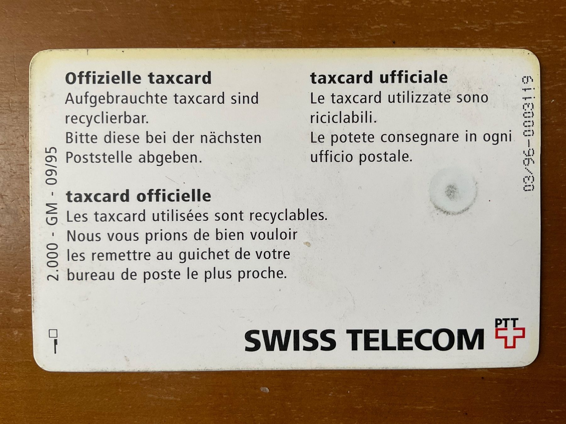 Schede telefoniche: Testcard der Swiss Telecom 10 Fr – Usato da Zürich venduto da Tolima194 1