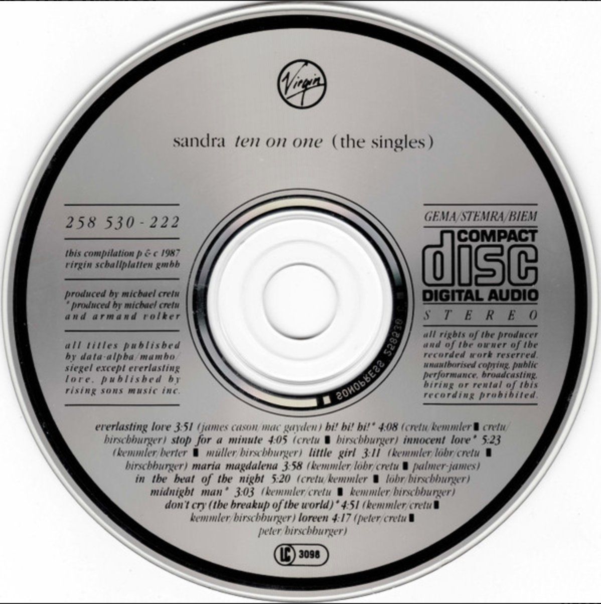 CD: Sandra - ten on one (The Singles) – Usato da Brunnen venduto da Barfly5 2