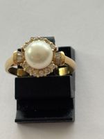 Gelbgoldring/Perle / Diamanten 18 Ka