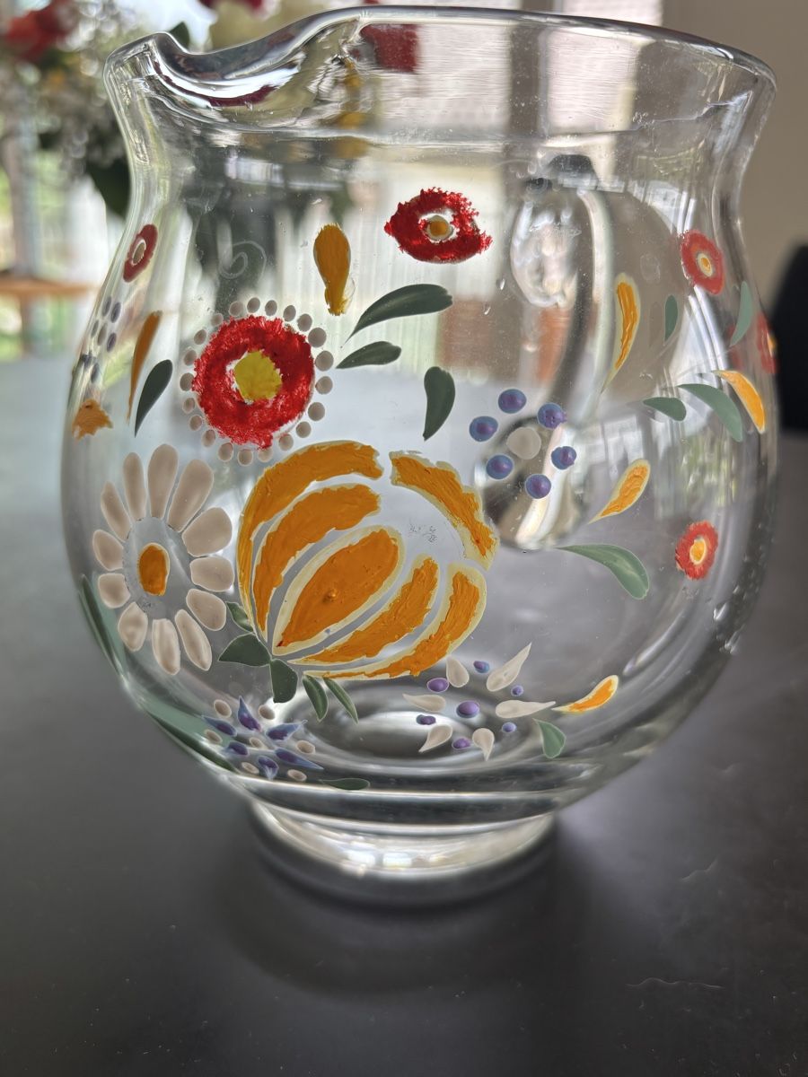 Caraffe: Handbemalter Glaskrug mit Blumenmuster, Frühlingsdeko – Usato da Wintersingen venduto da Symphoricarpos 4