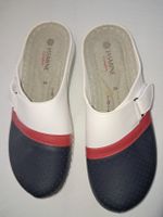 Jasmine Comfort Damen Pantoletten Gr. 38 weiss/blau