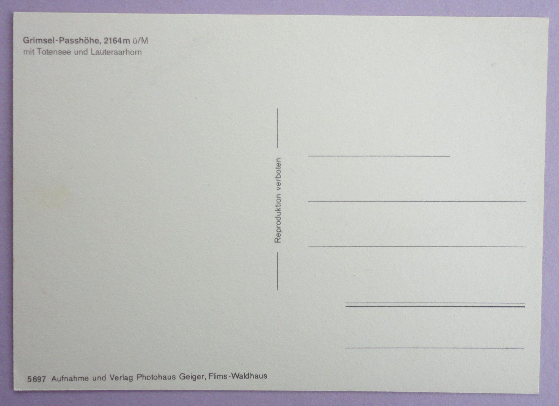 Cartoline postali: Grimsel-Passhöhe 2164 m ü.M. – Usato da Fétigny venduto da Billy2miny 1