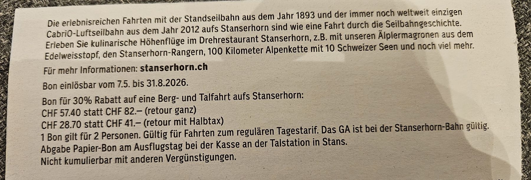 Gutscheine: 30% Rabatt Stanserhorn Cabrio-Bahn – Neu und originalverpackt aus Wattwil von Belinda98 1