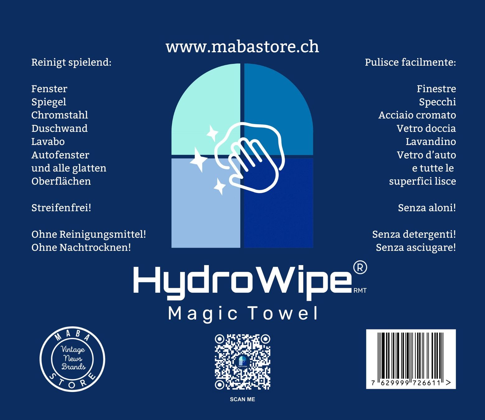 Altro per la casa: Fensterputzen leicht gemacht - HydroWipe Magic Towel – Nuovo e nell'imballaggio originale da Figino venduto da MabaStore24