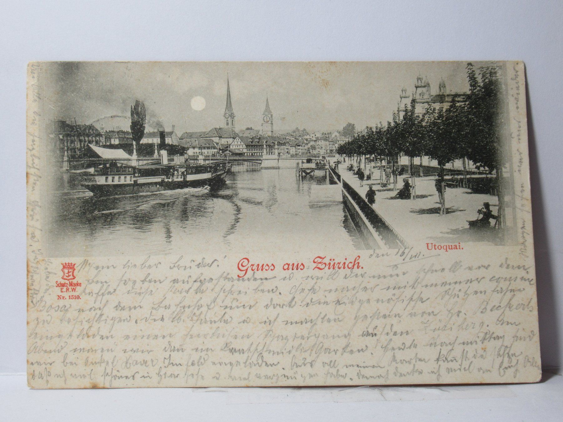 Cartoline postali: Zürich , Utoquai , Dampfschiff 1898 – Usato da Grenchen venduto da Bluemchen1900 1