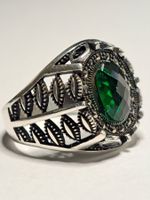 0020 - Bague en argent, Zircon vert, taille 60