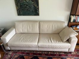 Sofa Echtleder beige 205 cm. Letzte Gelegenheit vor Räumung.