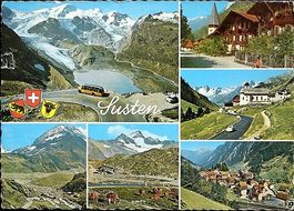 Mehrbild-AK SUSTEN PASS u. Strasse, Wassen, Meien, Postauto
