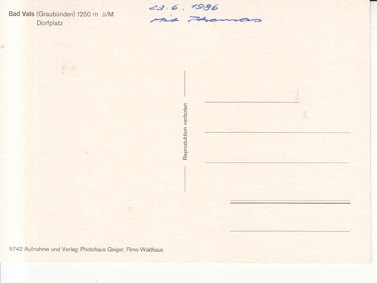 Cartoline postali: Vals 1986 – Usato da Bürglen TG venduto da StampGraf 1