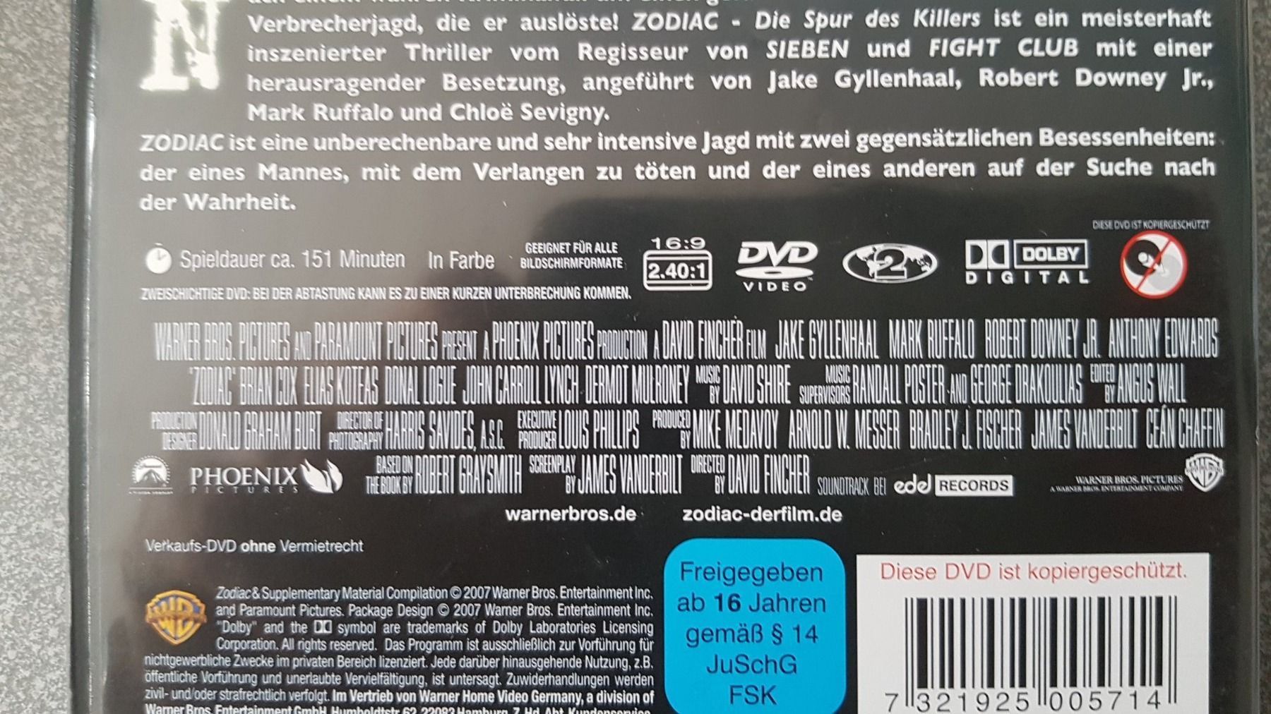 Tutti i DVDs: DVD Zodiac / Robert Downey JR. – Usato da Oetwil am See venduto da fineli2 1