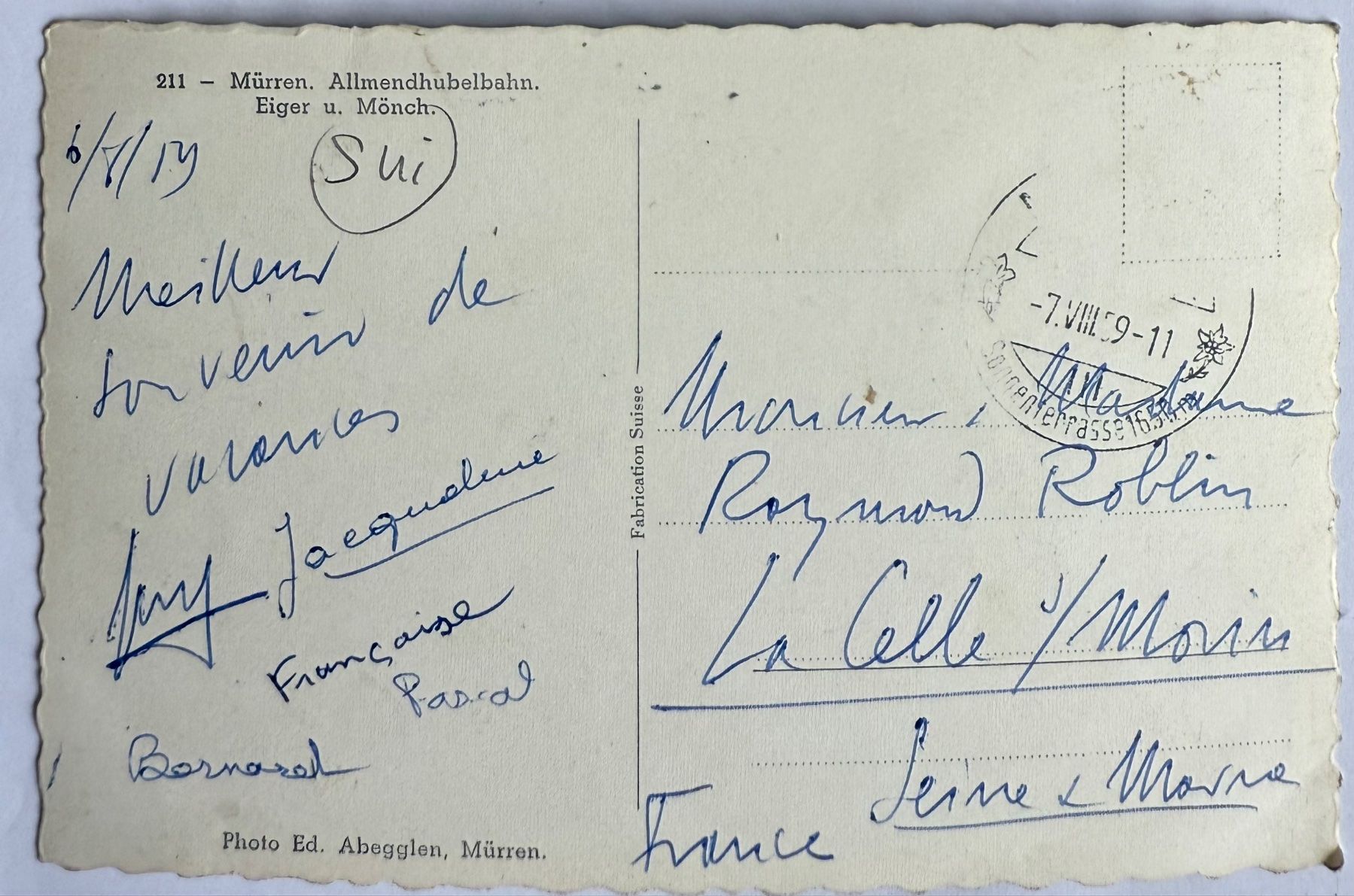 Cartoline postali: MÜRREN - Allmendhubelbahn 1959 – Usato da Lutry venduto da Ediego 1