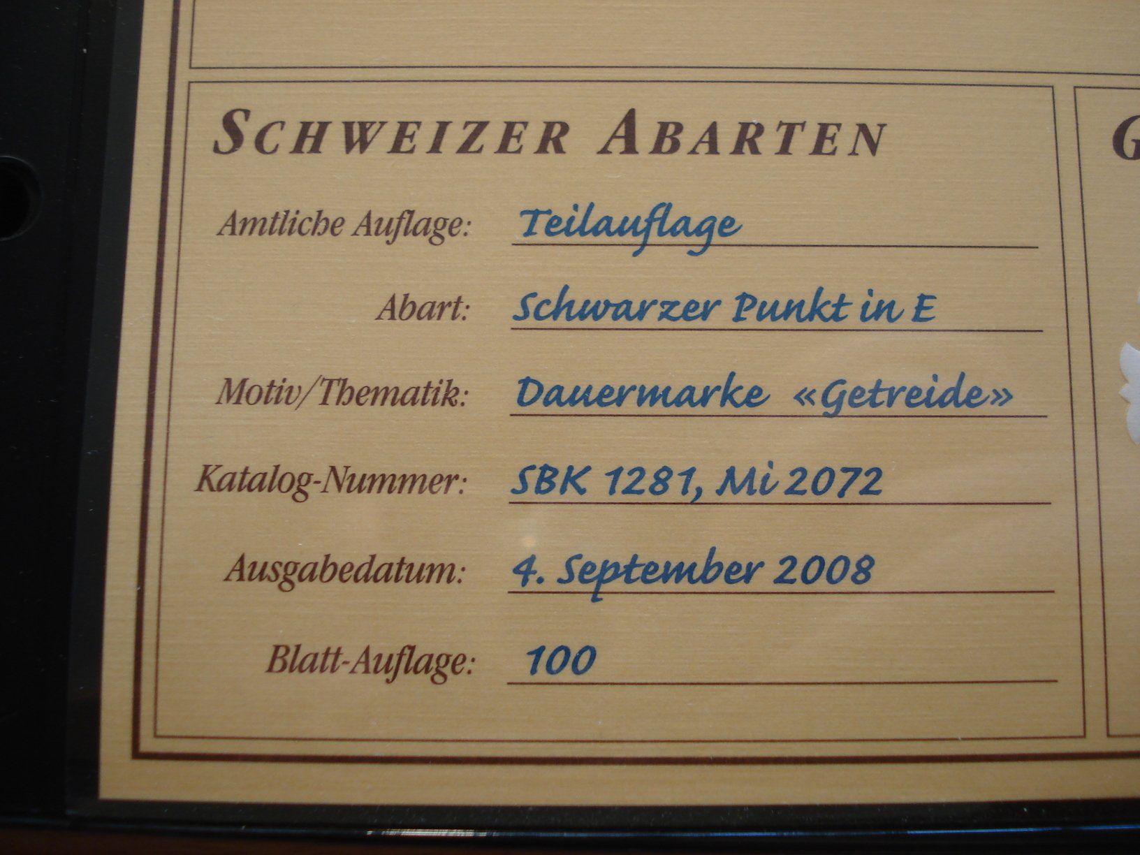 Tutti i francobolli: Abart "Getreide" 50 Rp, 2008 **, Schwarzer Punkt in E – Usato da Niederwil AG venduto da morostahu 2