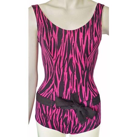 Badekleid Badeanzug 38 magenta-schwarz geflammt VINTAGE 60s