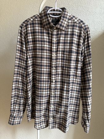 Chemise flanelle beige/marron/bleu carreaux Manor, t.38/M