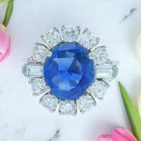 Vintage Cornflower Blau Saphir Ring 70er, 18K WG, Zertifikat