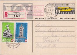 1940, B3+B6 auf Karte von LUZERN, Automobil-Post
