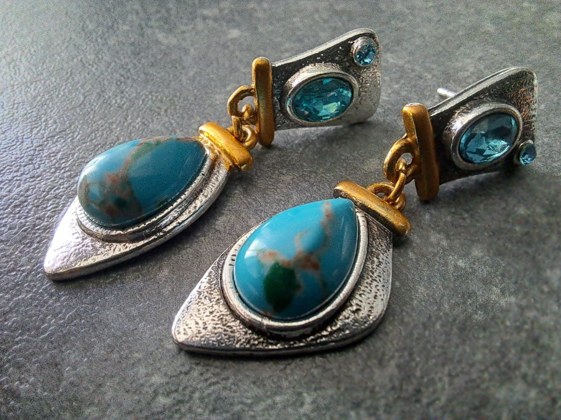 Orecchini pendenti & Orecchini a lobo: Boucles d'oreilles turquoise coloré plaqué argent – Nuovo e nell'imballaggio originale da St-Imier venduto da supernova21 1