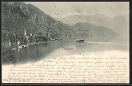 Vitznau, Ortsansicht mit See und Dampfsc