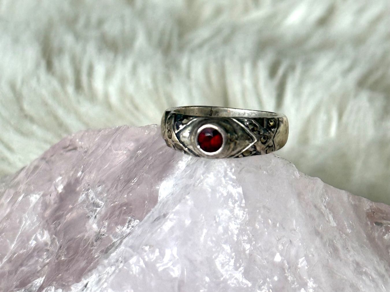 Anelli: Vintage Silberring 925 mit rotem Stein – Usato da Istighofen venduto da Ringparadies