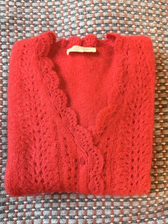 Sezane Red Cardigan with Lace Detail Size 38 (XXS