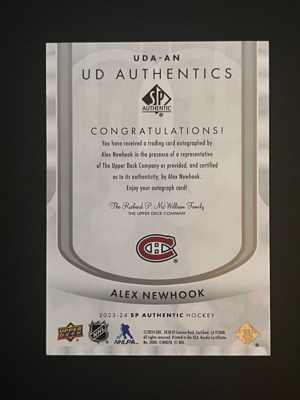 NHL Carte collezionabili: Alex Newhook 2023 UD Authentics Montreal Canadiens – Nuovo (secondo la descrizione) da Möhlin venduto da SwissHockeyCards 1