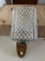 Vintage Wandlampe aus Glas, Holzteil mit Schalter