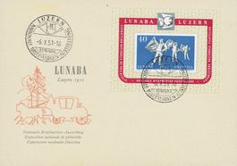 LUNABA Block 1951 auf Ausstellungs-Beleg ohne Adresse
