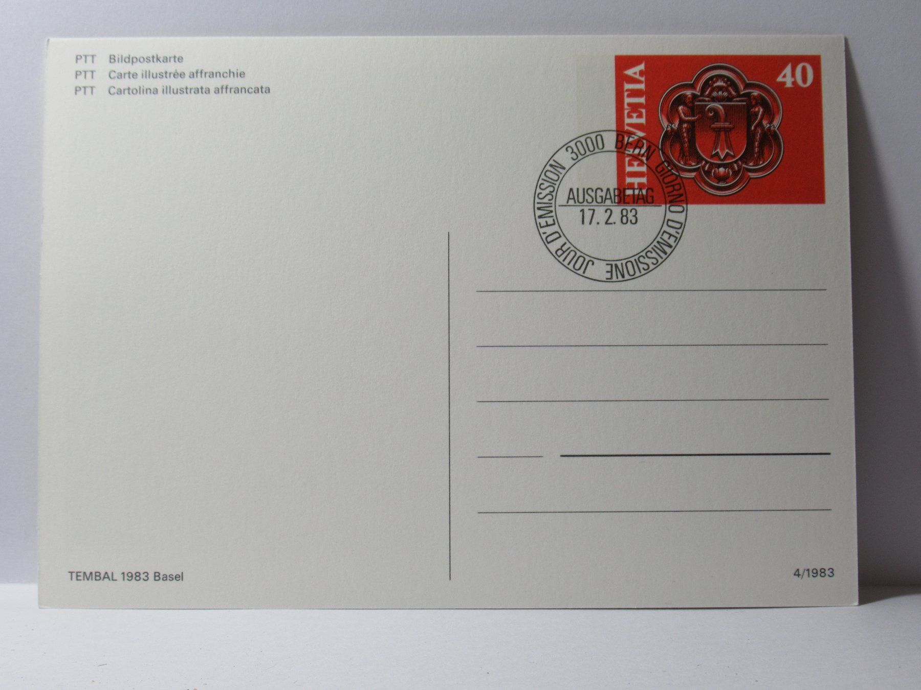 Cartoline postali: Bildpostkarte , Tembal 1983 Basel – Nuovo (secondo la descrizione) da Grenchen venduto da Bluemchen1900 1
