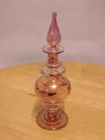 Flacon parfum verre rose dore ancien avec applicateur