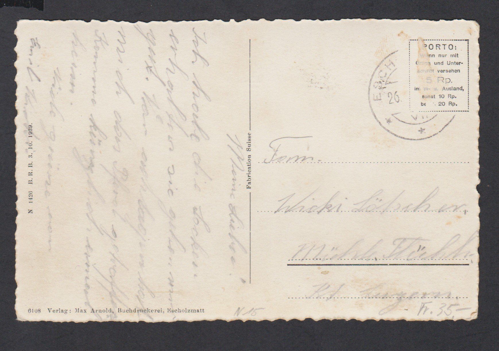Cartoline postali: Escholzmatt   LU   :   alte Ansichtskarte – Usato da Vitznau venduto da Ropaku 1