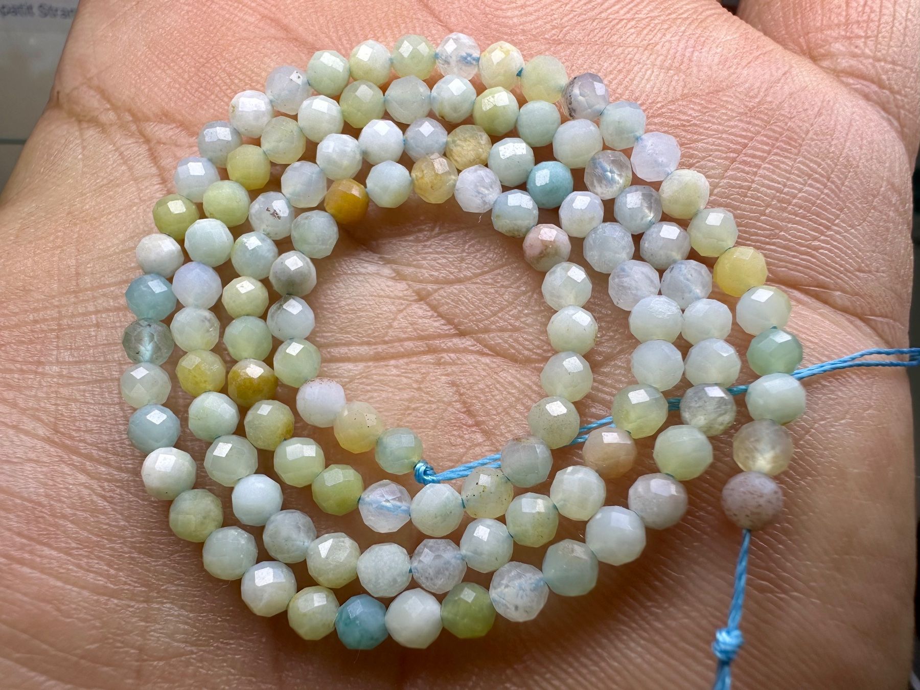 Edelsteine: Amazonit Perlenstrang facettiert – ca. 3 mm – ca. 39 cm – Neu (gemäss Beschreibung) aus Langenthal von Seelenfreunde 5