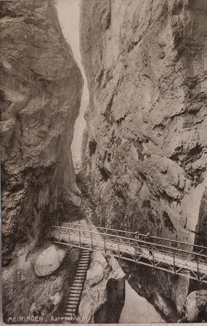 Cartoline postali: MEIRINGEN  -  Aareschlut – Usato da Delémont venduto da Domdom1