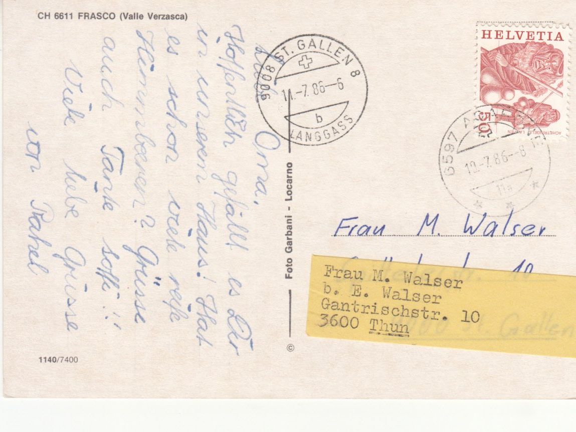 Cartoline postali: Frasco 1986 – Usato da Bürglen TG venduto da StampGraf 1