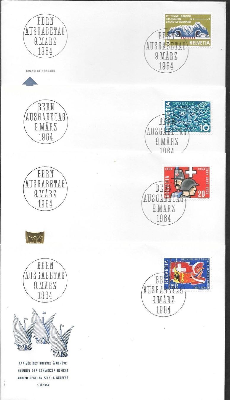 Tutti i francobolli: 4 FDC 406 - 409 Serie Einzelmarken ET Bern 9.3.1964 – Nuovo (secondo la descrizione) da Olten venduto da clotaldi