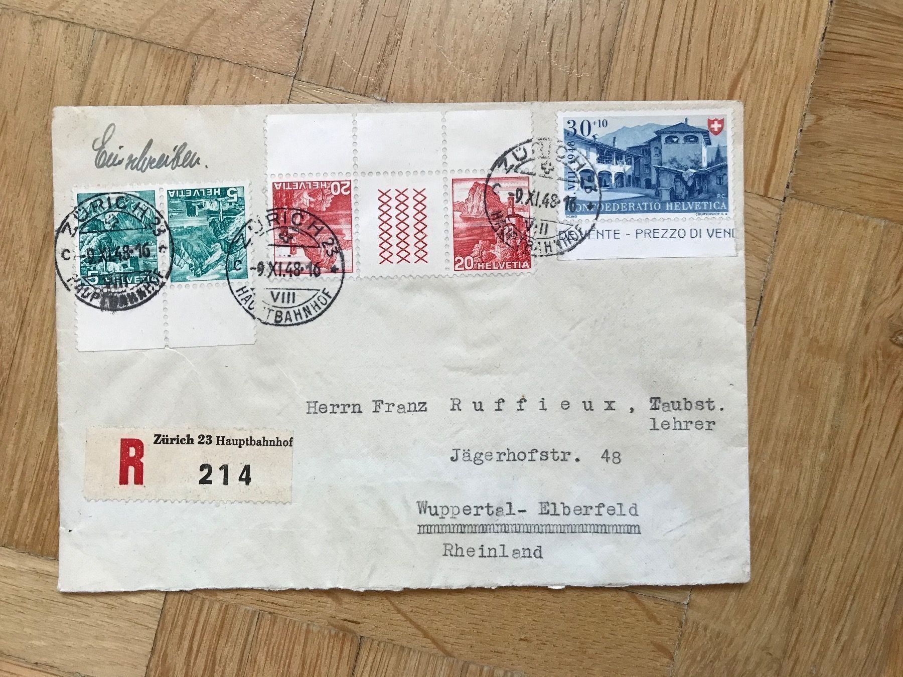 Tutti i francobolli: 1948, Einschreibe-Brief mit Kehrdrucken – Usato da stäfa venduto da brandy66