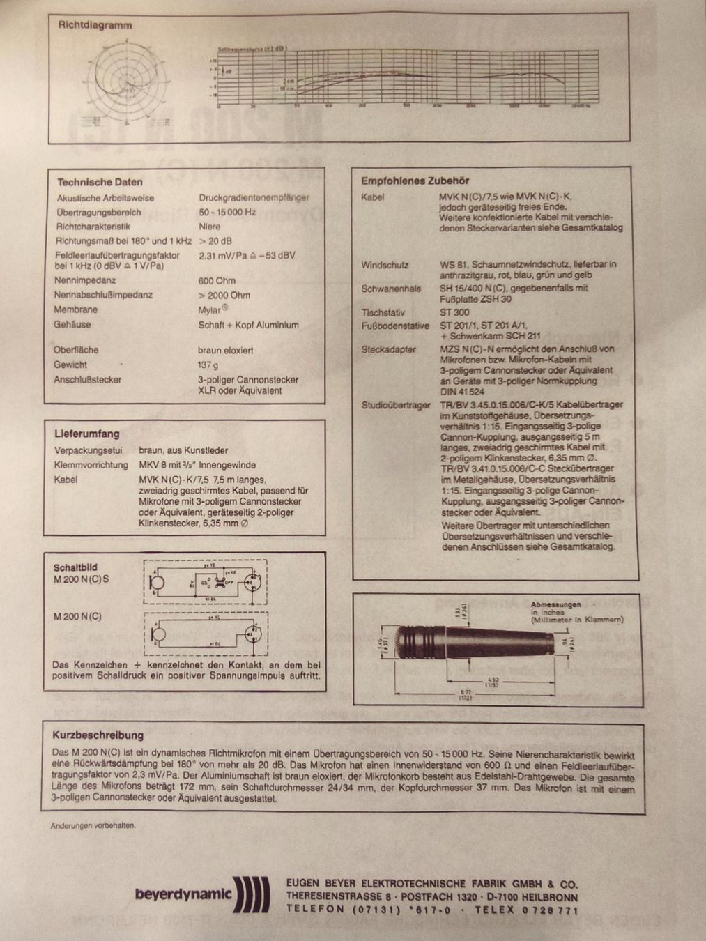 Beyerdynamic Microfoni: Beyerdynamic M200 N/C Mikrofon /Microphone Dynamic / Vintage – Usato da Bettlach venduto da Rockingfish 7