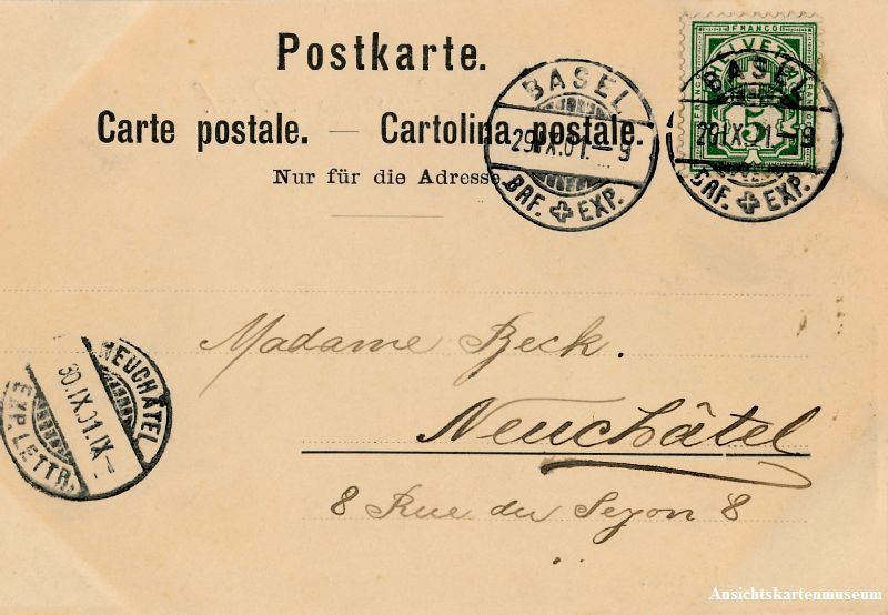 Cartoline postali: Basel - Gruss aus ... Münster + 1901 – Usato da Emmenbrücke venduto da teestube 1