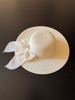 Women's Straw-Color Sun Hat – Paper, Cream Polka Dot Bow