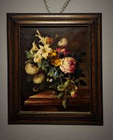 Vintage Rosen-Lilien-Stillleben, signiert, gerahmt