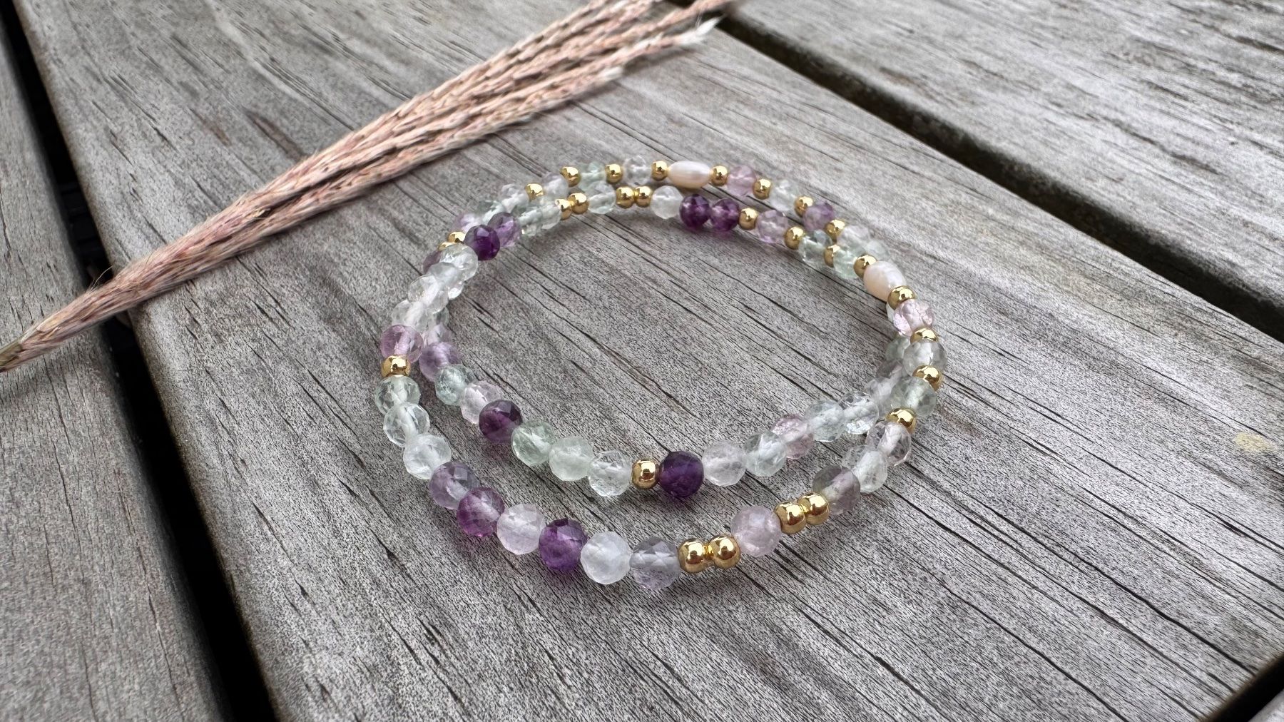 Bracelets: 2 wunderschöne Armbänder aus FLUORIT & Süsswasserperle – Neuf avec emballage d'origine à Rombach par Ivreajewels