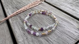2 wunderschöne Armbänder aus FLUORIT & Süsswasserperle
