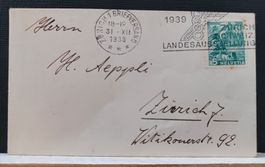 Brieflein mit Stempel Landesausst. 1939 Zürich, 31.XII.1938