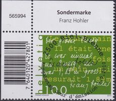 2010, Nr.1365 "Franz Hohler" mit ET-Voll-Stempel +ECKTABS.